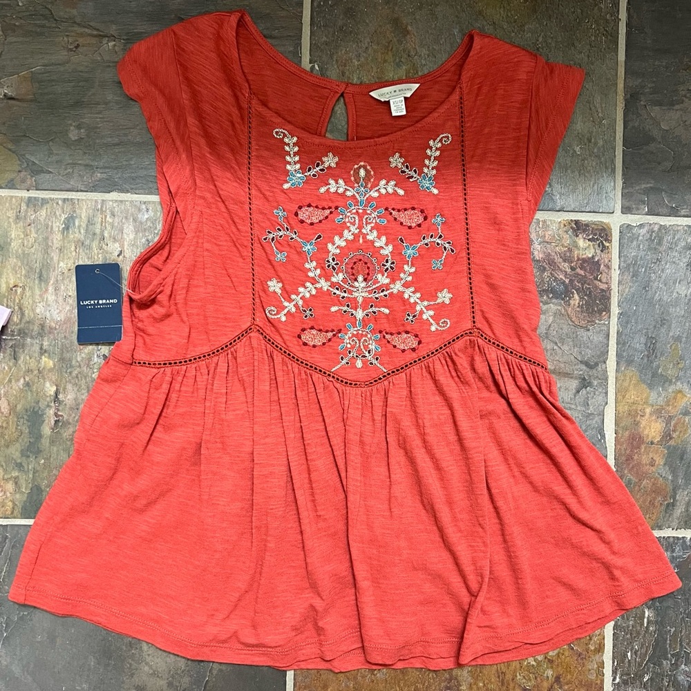 Lucky brand embroidered peasant hippie top